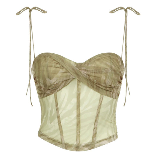 Camisola sexy con pliegues cruzados para mujer, estampado tie-dye, corsé Y2K de verano, camiseta sin mangas, top de tirantes vintage a la moda para mujer, ropa de club