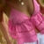 Y2K Kawaii Pink Tie Up Cami Top Summer Sleeveless V Neck Spaghetti Strap Crop Top Boho Beach Holiday Hollow Out Mini Vest Women