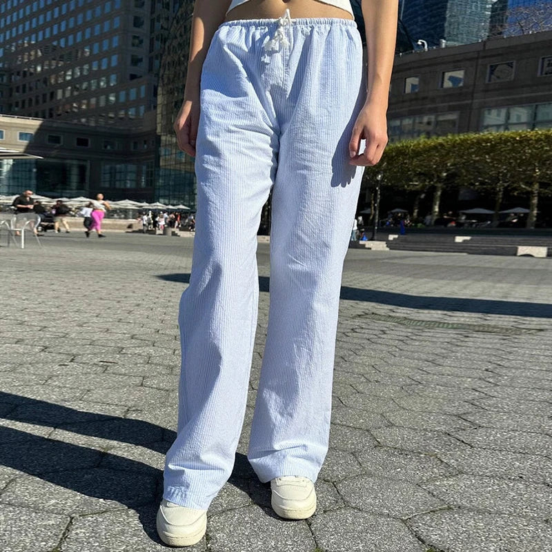 Comfy Loung Pants Streetwear Casual Tie Up Waist Wide Leg Trousers Y2K Vintage Striped Loose Pants Women Pajamas Sleepwear