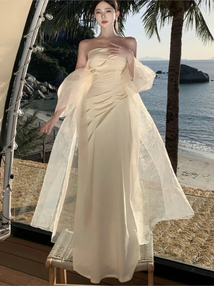 Elegantes vestidos largos de boda para mujer, sin tirantes, ceñidos, de sirena, para fiesta de noche, ajustados, para graduación, moda coreana, Vestido para mujer