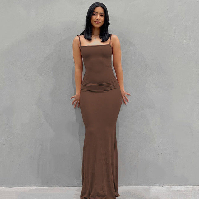 Vestidos para mujer 2025 sexy tirantes finos negro vestido largo noche Y2k sin mangas sólido ajustado ceñido maxi vestidos