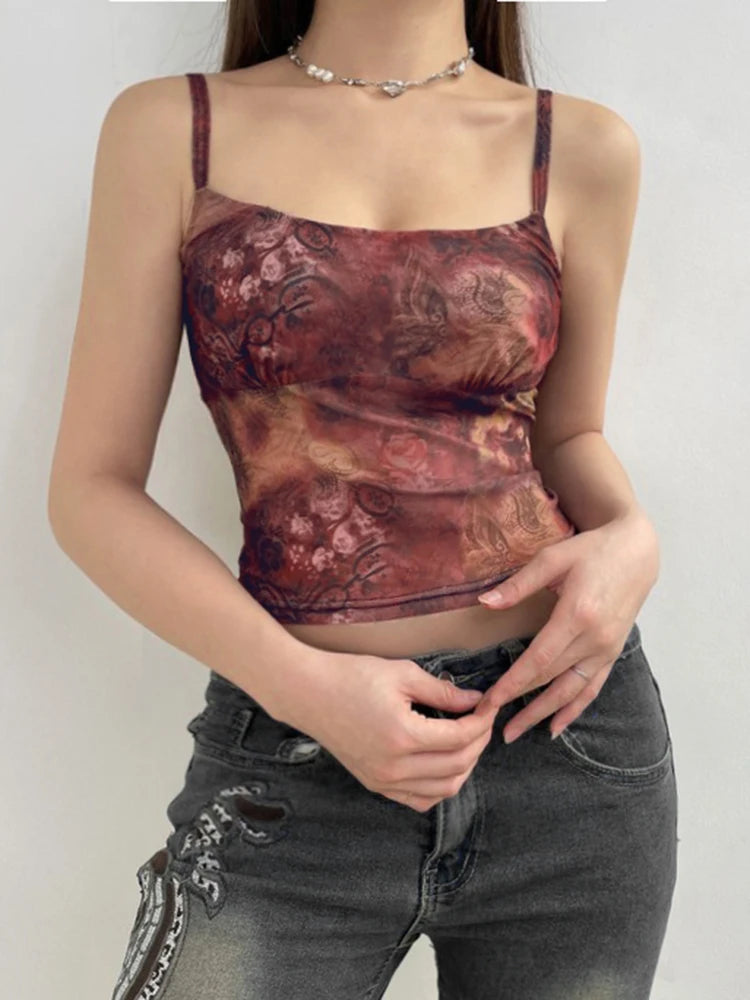 Camisola corta ajustada sin mangas con estampado paisley vintage navideño para mujer