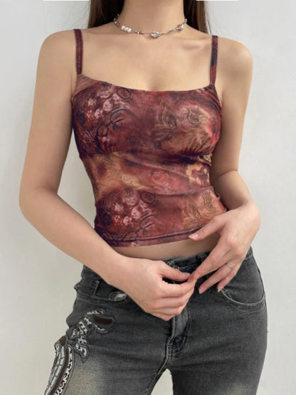 Camisola corta ajustada sin mangas con estampado paisley vintage navideño para mujer