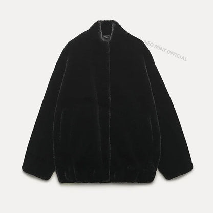 Abrigo de felpa extragrande para mujer, chaqueta de invierno gruesa y cálida acolchada de piel sintética de conejo, chaqueta bomber con pelo grueso para adolescentes.