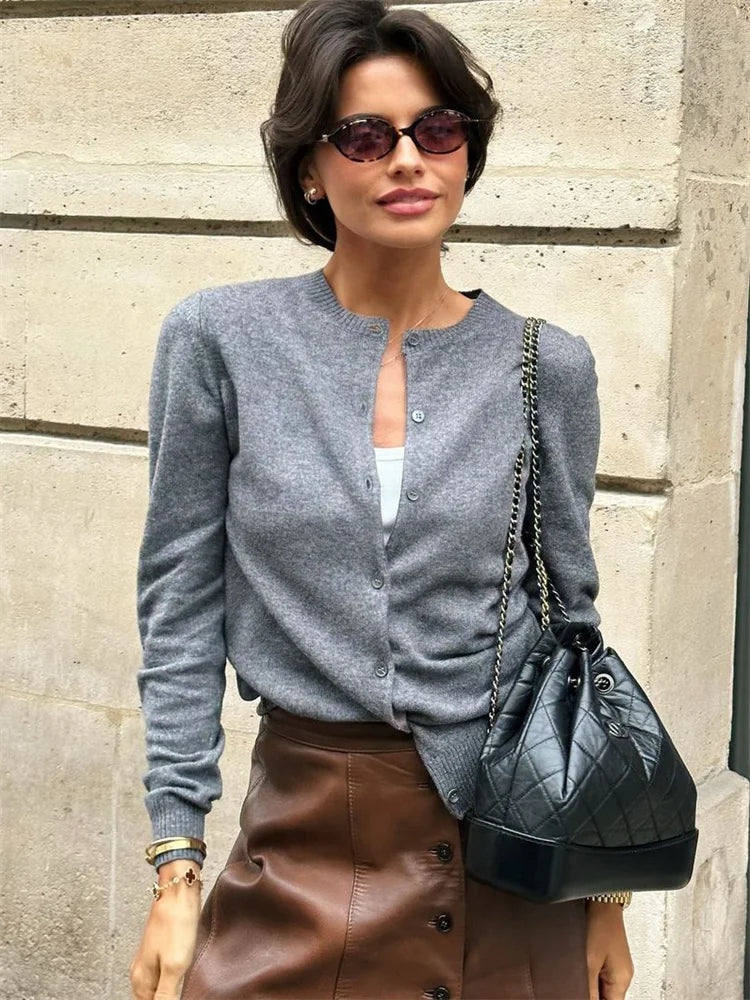 Suéter de punto para mujer, cárdigan, abrigo informal, suelto, de manga larga, con retazos, liso, con cuello redondo, prendas de vestir exteriores, abrigo de punto de otoño para mujer