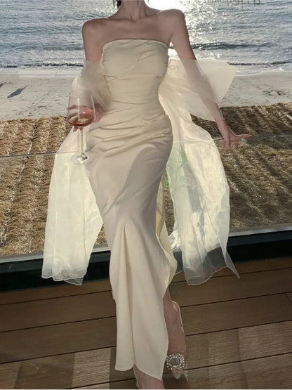 Elegantes vestidos largos de boda para mujer, sin tirantes, ceñidos, de sirena, para fiesta de noche, ajustados, para graduación, moda coreana, Vestido para mujer