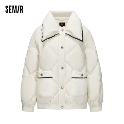 Down Jacket Women Diamond Texture Fragrance Sweet  Winter New Raglan Sleeve Lapel Jacket