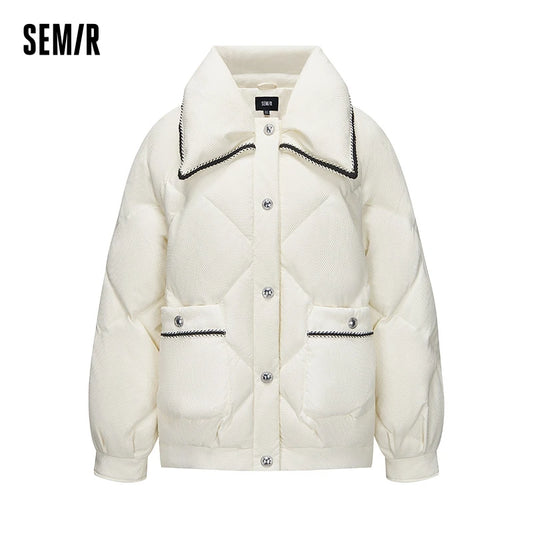 Chaqueta de plumas para mujer con textura de diamante, fragancia dulce de invierno, nueva chaqueta de solapa con mangas raglán