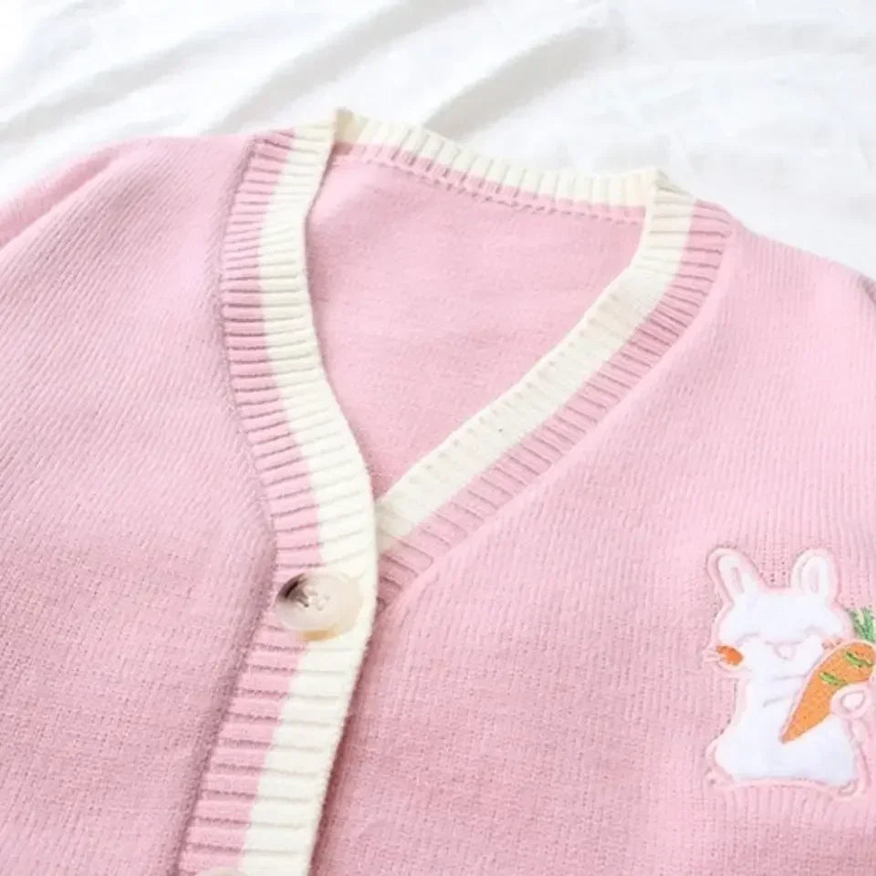 Korean Sweet Chic Women Sweaters Japanese V Neck Long Sleeve Cute Cardigans 2021 New Embroidery Cardigan
