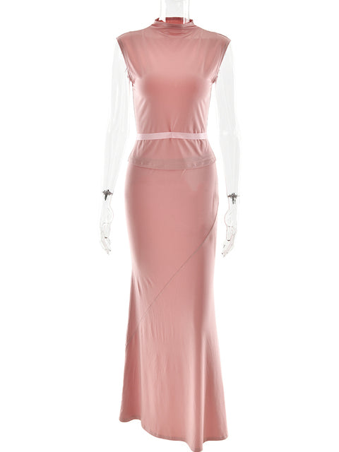 Elegante conjunto de top y falda ajustados con cuello redondo sin mangas para mujer, moda Otoño Invierno 2025, conjunto de fiesta de dos piezas.