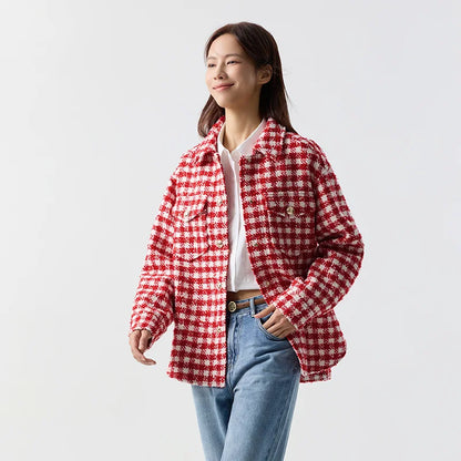 Prendas de abrigo para mujer, estilo medio largo, moda nueva primavera, top de tweed a cuadros