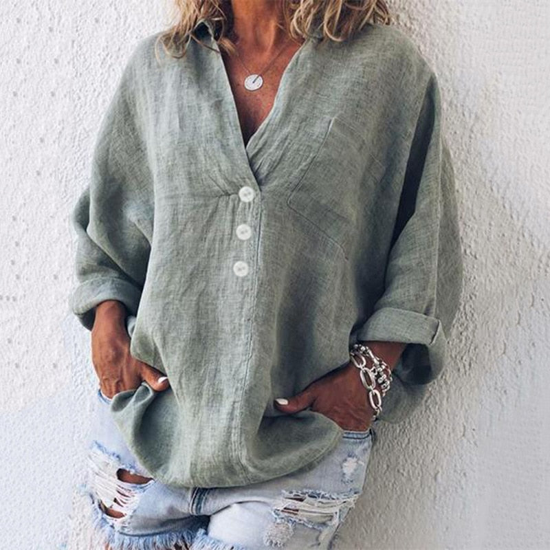 Chic Oversized V-Neck Linen Shirt | Great for Everyday Wear