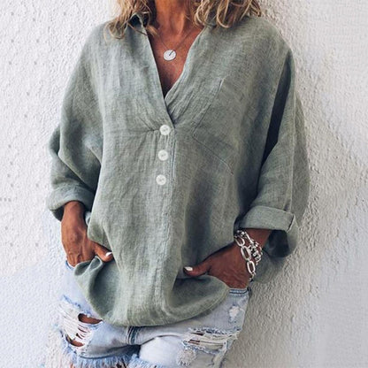 Chic Oversized V-Neck Linen Shirt | Great for Everyday Wear