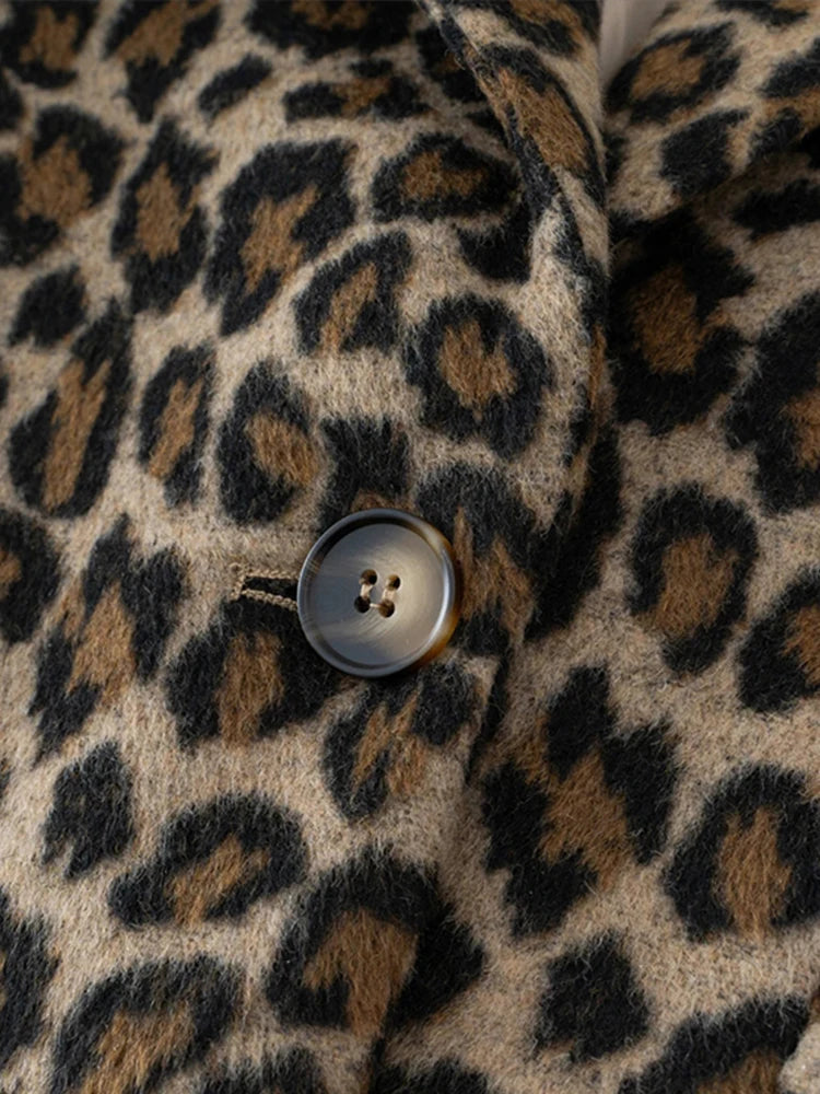 Fall Leopard Print Jacket Blazer Women Lapel One Button Long Sleeve Loose Coat Female  Fashion All-matching New in Outwears