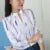Blusas blancas para mujer, blusas de moda con estampado de rayas, informales, de manga larga, para oficina, blusas ajustadas DF4970