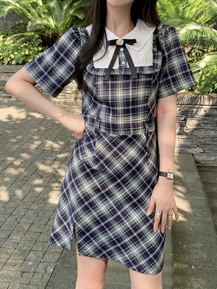 Vestido elegante a cuadros estilo preppy para mujer, ropa vintage chic ajustada para fiesta de cumpleaños, primavera y verano