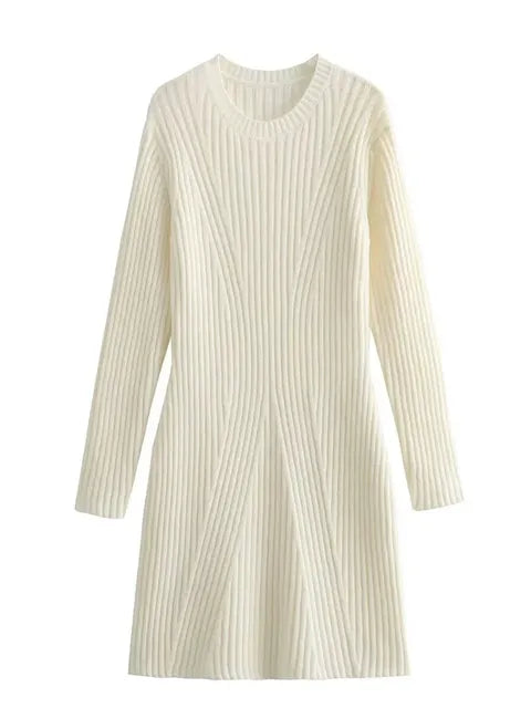 Vestido de moda de punto acanalado para mujer, cintura alta, suelto, vintage, con retazos, elegante, para fiesta, vestido de punto para mujer, minivestido