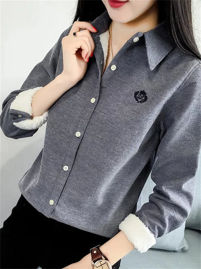 Blusas de invierno muy gruesas para mujer, informales, de manga larga y cuello vuelto, de terciopelo, DF3161