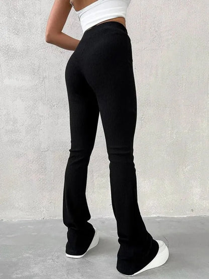 Women High-Waisted Long Micro Flare Streetwear Y2k Pants Trousers Solid Color High Waist Slim Clothes Casual Fashion Sweatpants