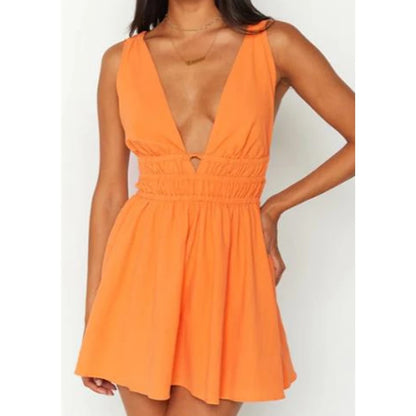 Vestido floral de verano para mujer, escote en V profundo, corte bajo, sin mangas, corte A, minivestido Y2K, vestido informal para playa, fiesta y club.