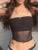 Top de corsé de malla de retazos de corte ajustado, moda, color sólido, lencería ligeramente transparente, sin mangas, escote de una pieza, bustier Y2k