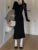 Vestidos de punto de otoño para mujer, con volantes, cuello en V, ajustados, informales, midi, moda coreana, nuevos tejidos
