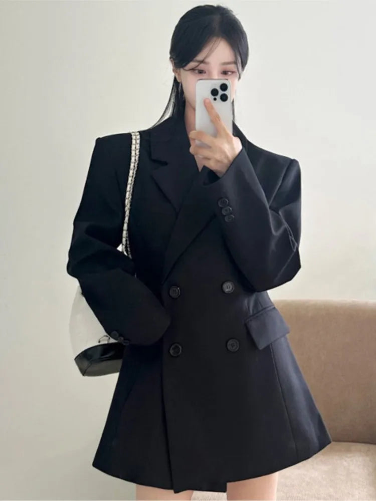 Blazer elegante de otoño para mujer, chaqueta de manga larga para oficina, estilo coreano, informal, holgada, de calle, color liso