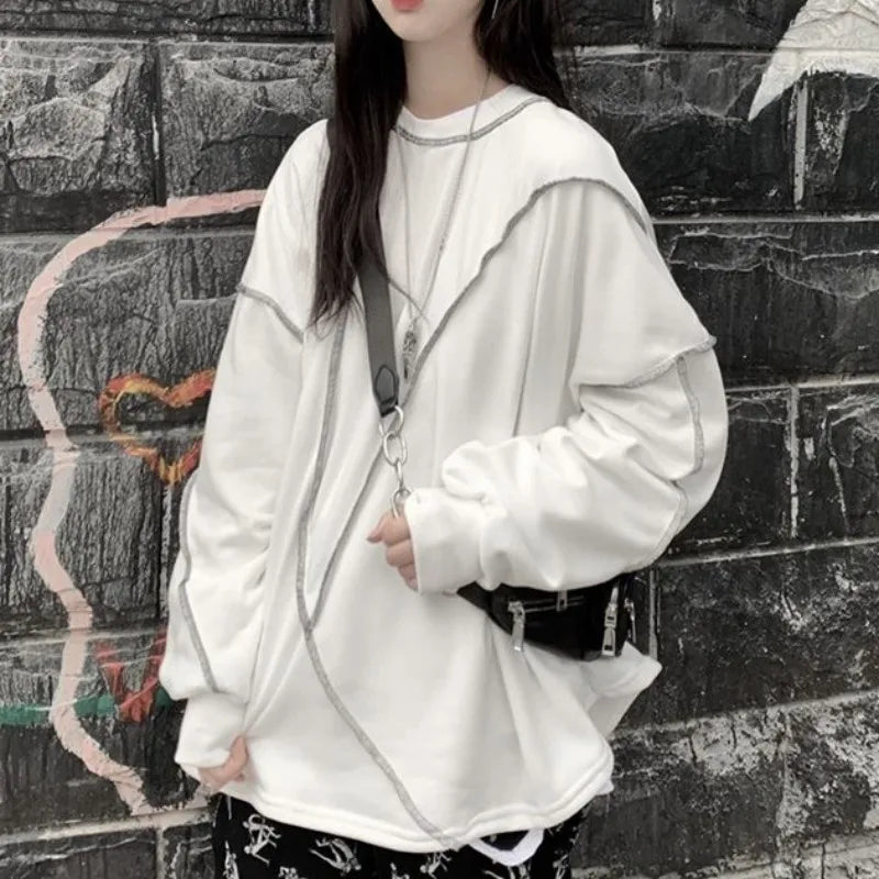 Sudadera con capucha estilo Harajuku BF, negra, estilo hip hop, para adolescentes, otoño, moderna, combinable, para uso diario, sencilla, para mujer, DF4940