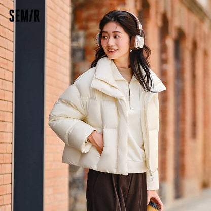 Chaqueta de plumón para mujer, impermeable, holgada, sencilla, nueva, de invierno, con cuello alto, chaqueta de plumón
