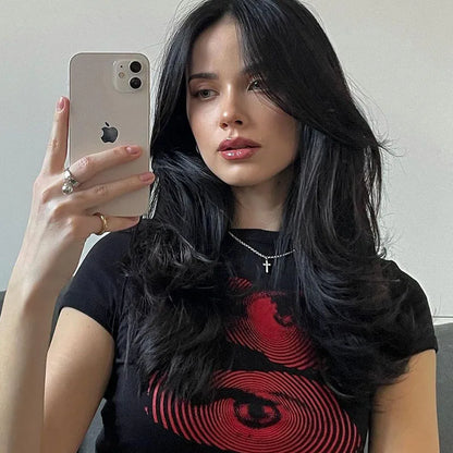 Camiseta corta con diseño estampado de tendencia de verano para mujer europea y americana transfronteriza Y2K
