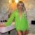 Vestido mini sexy de manga larga con escote pronunciado para mujer, color liso, suelto, con parches, cruzado en la cadera, moda para club, fiesta, atuendos femeninos
