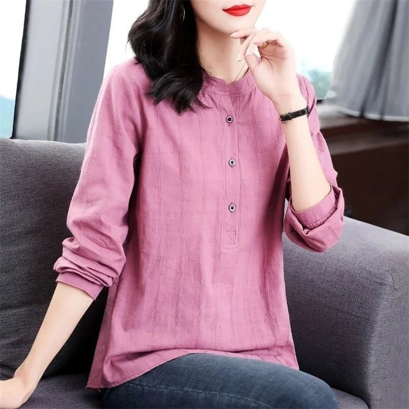 Blusas de mujer estilo primavera otoño, camisas casuales de manga larga con cuello alto, blusas, tops DF4850