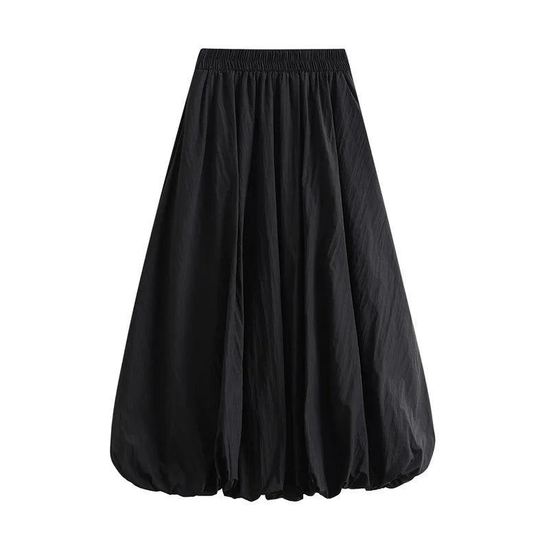 Faldas de burbuja para mujer, ropa de verano, color sólido, cintura alta, línea A, falda larga abullonada, faldas elegantes para mujer, ropa de calle