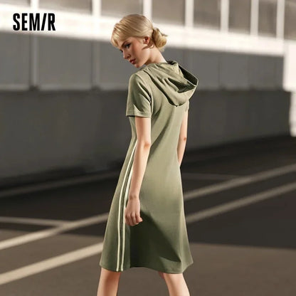 Jumpsuit For Women Letter Print And Color-Blocked Sports Style New In  Summer Slim Fit Hooded Mid-Length Dress
