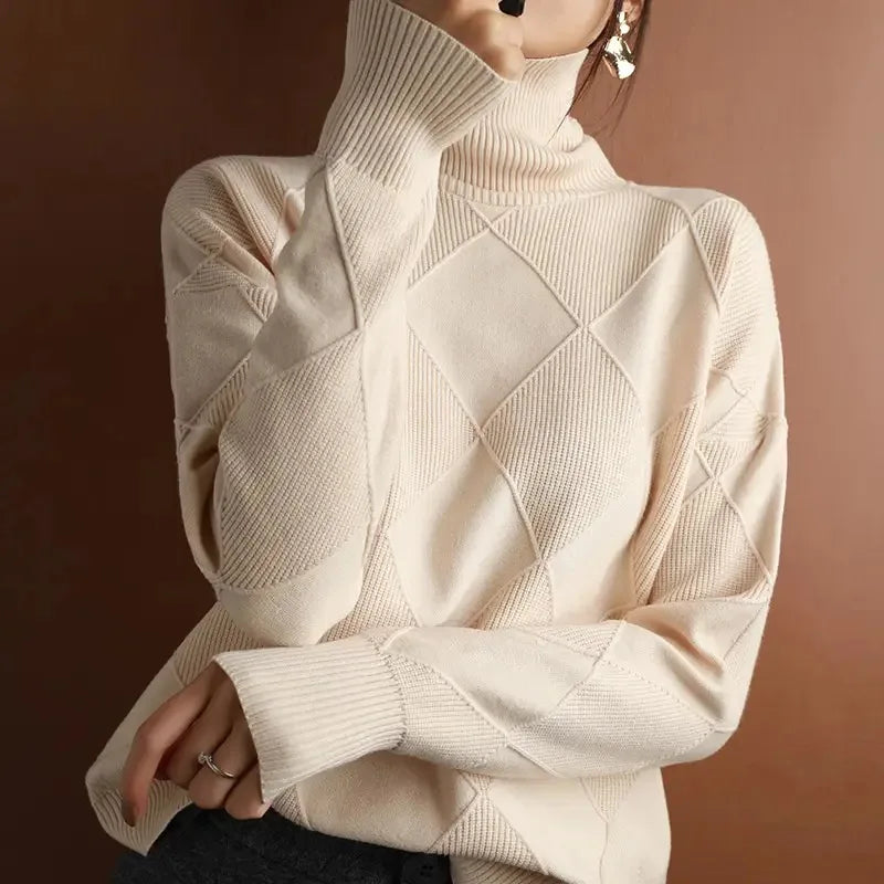 Suéter de lana de punto grueso y cálido para mujer, nuevo jersey de otoño e invierno, cuello alto, DF4845