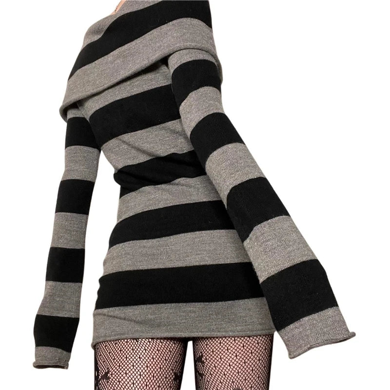 Vestidos góticos punk gótico brujería oscuro academia mujeres vestido de punto con hombros descubiertos y2k hadas grunge vestidos ropa de Halloween