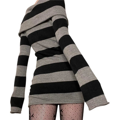 Vestidos góticos punk gótico brujería oscuro academia mujeres vestido de punto con hombros descubiertos y2k hadas grunge vestidos ropa de Halloween