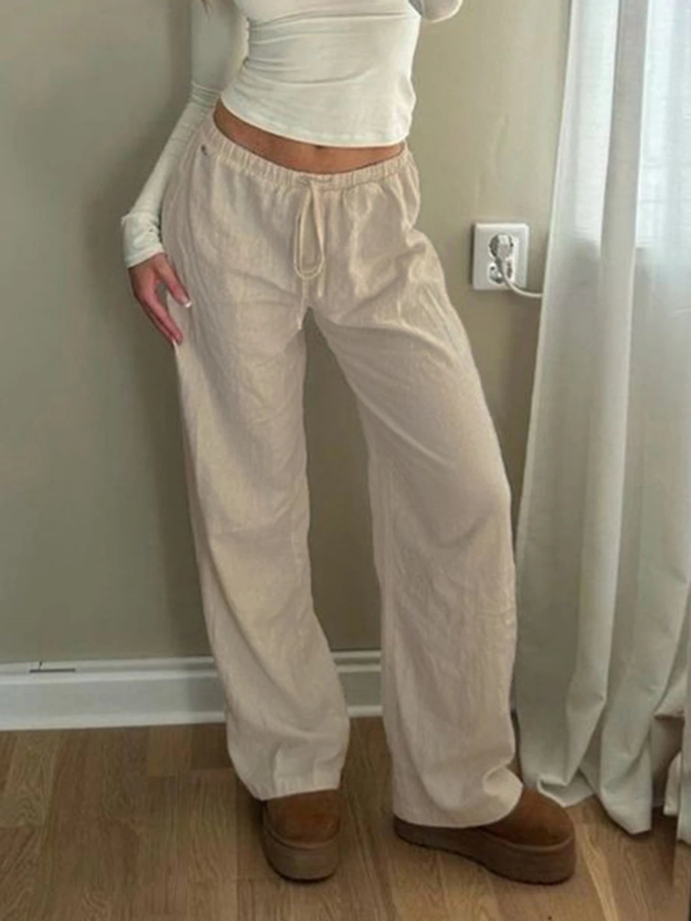 Pantalones bohemios de pierna recta, holgados e informales, lisos, para mujer, sencillos, cómodos y para vacaciones de verano.