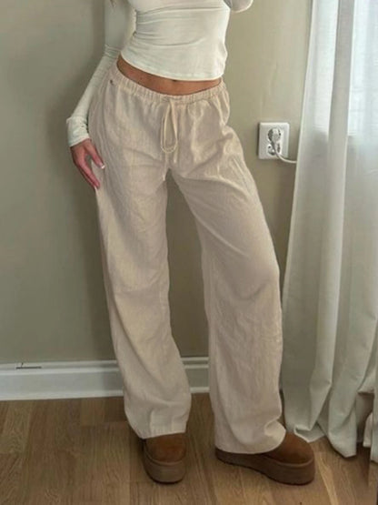 Pantalones bohemios de pierna recta, holgados e informales, lisos, para mujer, sencillos, cómodos y para vacaciones de verano.