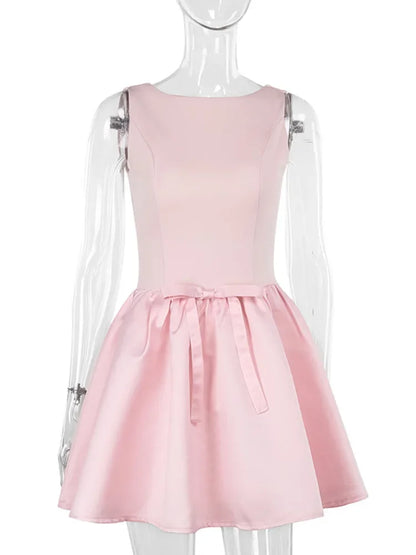Vestido sexy ajustado sin mangas con lazos para mujer, vestido mini con pliegues y empalme sin espalda, elegante vestido de fiesta de cumpleaños de cintura alta.