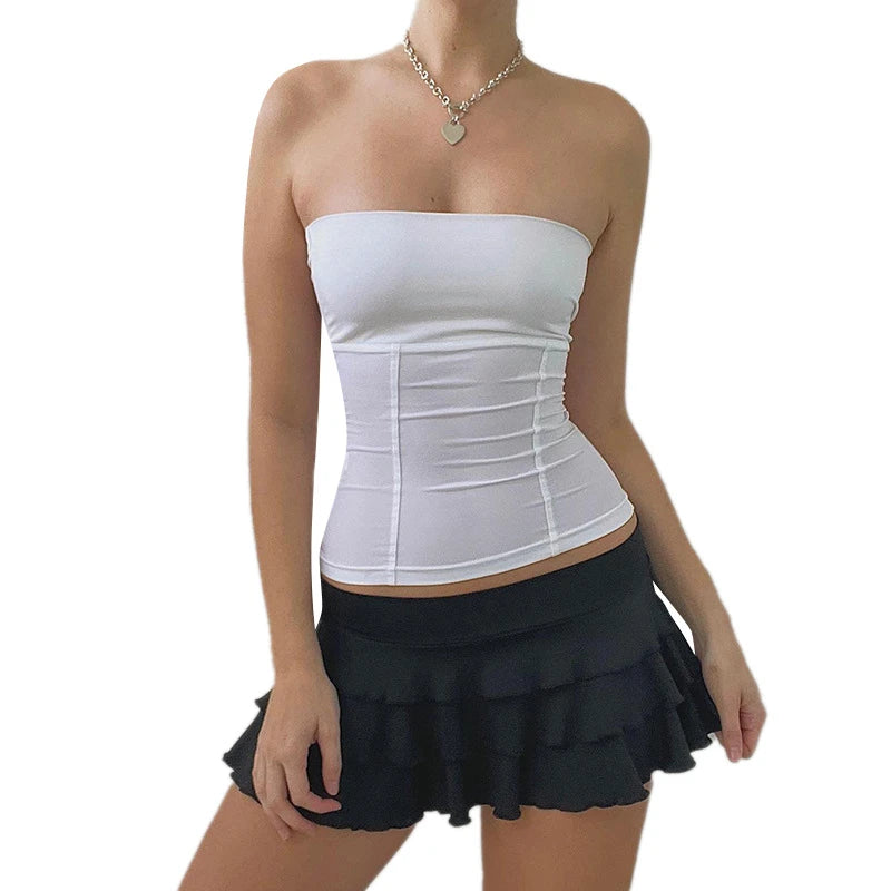 Y2k - Tops de corsé sin tirantes de verano blancos con hombros descubiertos para mujer, top de tubo sin mangas, ropa de corpiño ajustada sexy