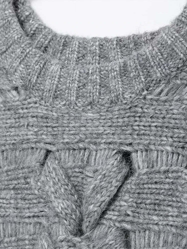 Suéteres casuales de punto con cuello redondo para mujer, suéter vintage holgado gris de manga larga, suéter para mujer, moda urbana versátil.