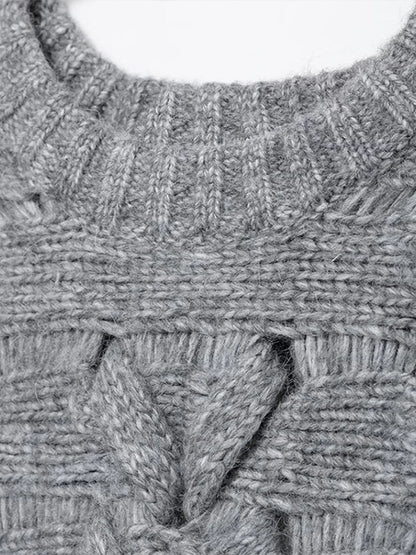 Suéteres casuales de punto con cuello redondo para mujer, suéter vintage holgado gris de manga larga, suéter para mujer, moda urbana versátil.