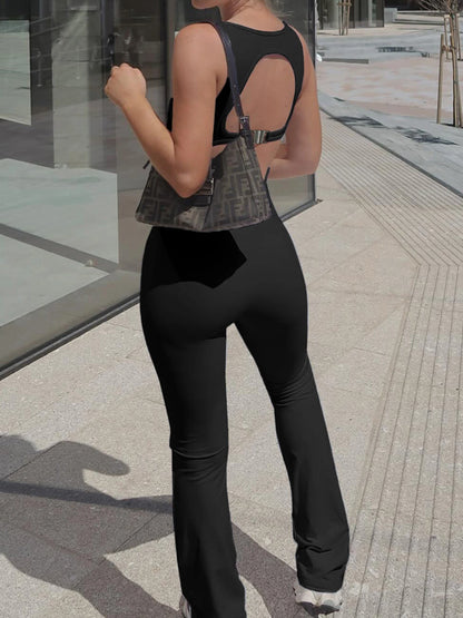 Monos negros ajustados y sexys sin espalda para mujer, sin mangas, con cuello cuadrado, ideales para las vacaciones de verano.