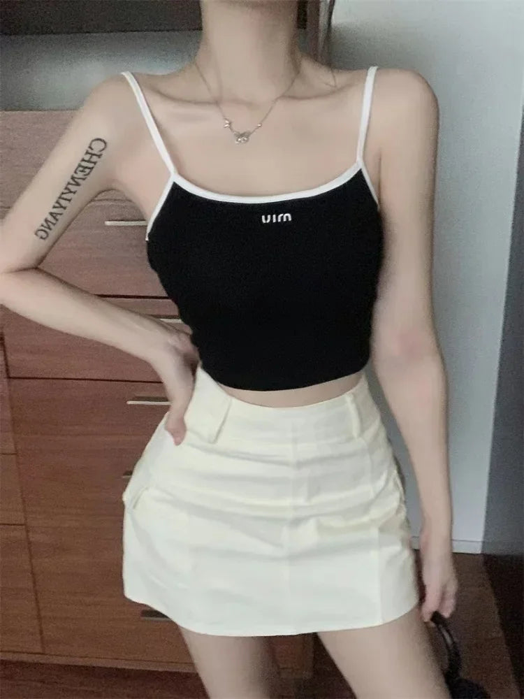 Top corto de una pieza con monograma Y2k, moda de verano, informal, con cordones, sin mangas, sexy, cruzado, ajustado, ropa de calle para mujer