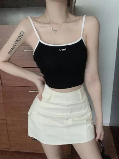 Top corto de una pieza con monograma Y2k, moda de verano, informal, con cordones, sin mangas, sexy, cruzado, ajustado, ropa de calle para mujer