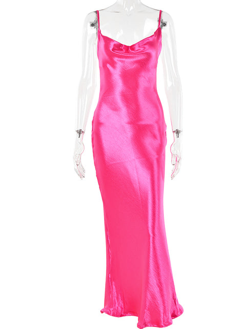 Vestido de fiesta sexy de satén dorado con cordones y tirantes, de seda, largo, elegante, de noche, suave, para invierno