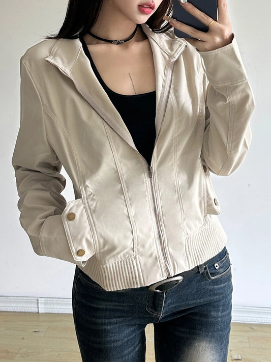 Chaqueta básica ajustada lisa para mujer, otoño e invierno, nueva, combinable con todo, estilo Harajuku, con cremallera, informal y sencilla.