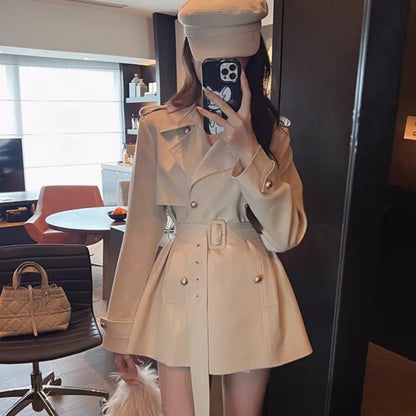 Elegante blazer de solapa para mujer, chaqueta cruzada de estilo británico con cinturón, ropa de abrigo informal de moda coreana para otoño