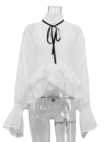 Blusa de gasa transparente con vendaje para mujer, estilo jersey, con cordones, a la moda, de verano